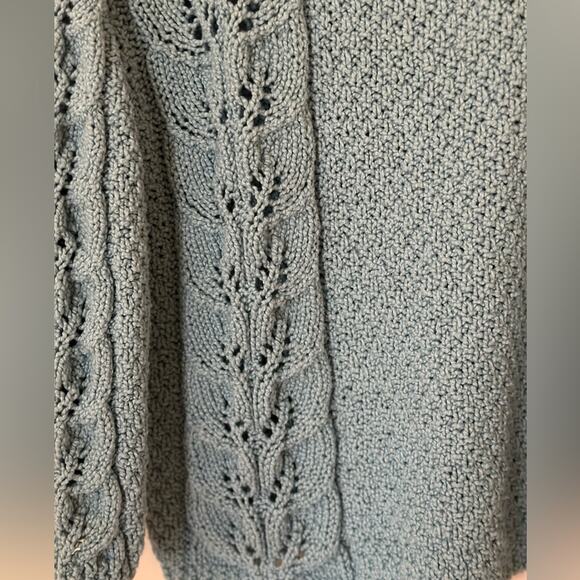 Cotton Hand Made Crew Neck Long Sleeves Teal Cable Knit Sweater size Medium - Picture 6 of 9